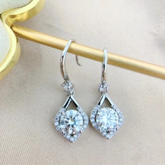 S925 Sterling Silver Moissanite Drop Earrings (1ct/2ct) – High-End Cubic Zirconia Fashion Dangle Earrings