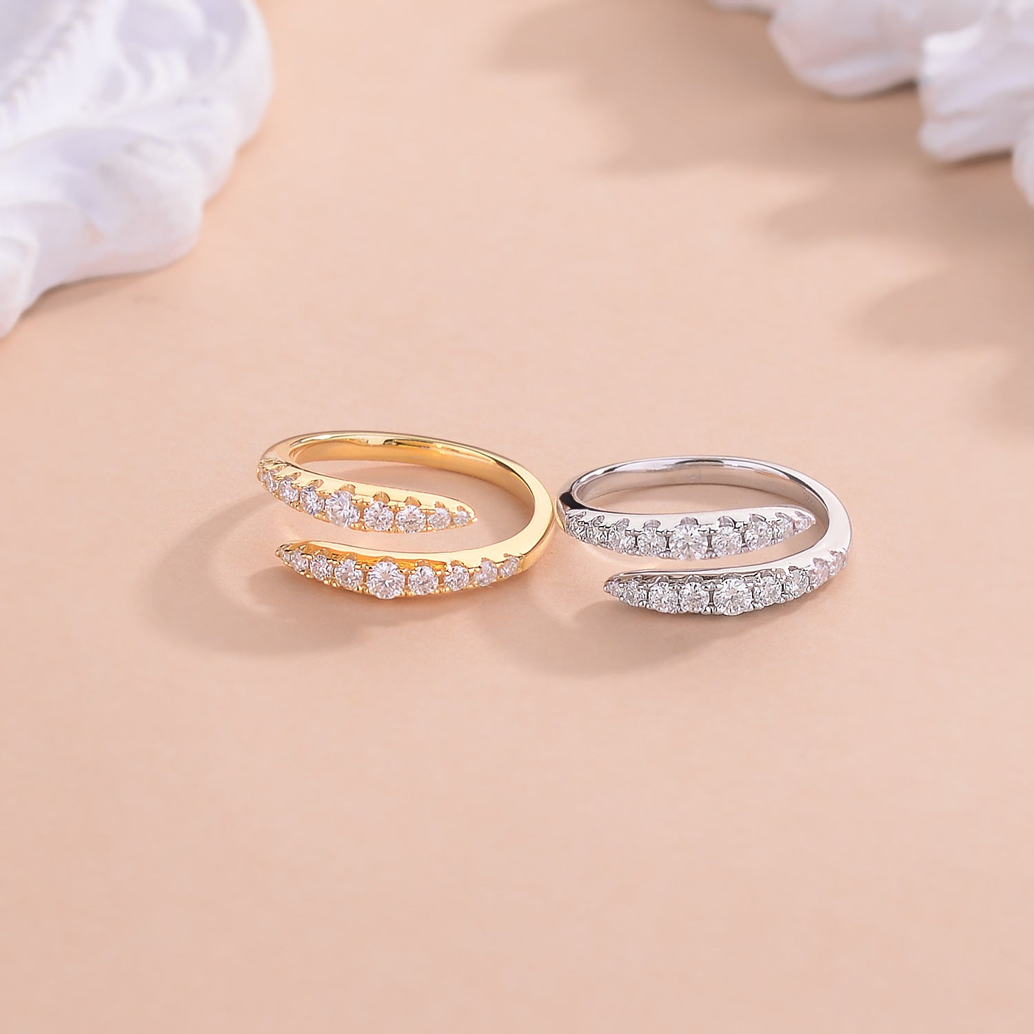wedding bands for women moissanite| Viral 1ct D Moissanite Open Ring - Rhodium Plated 925 Silver Double Stackable Band
