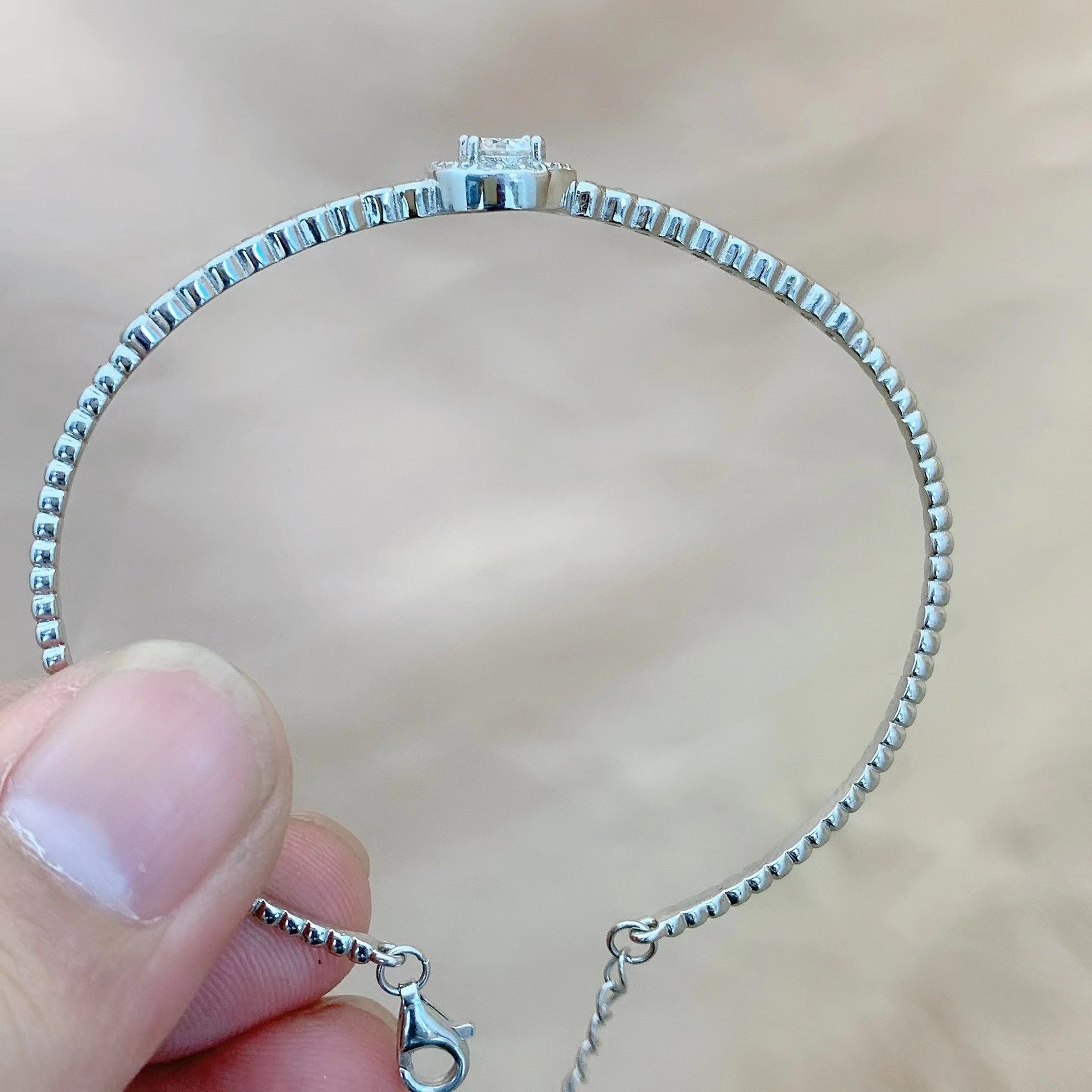 Felistly Jewelry: Ladies' Moissanite Bracelet - S925 Sterling Silver Round Bezel Bangle, Dainty & Lightweight Luxury Pavé Design