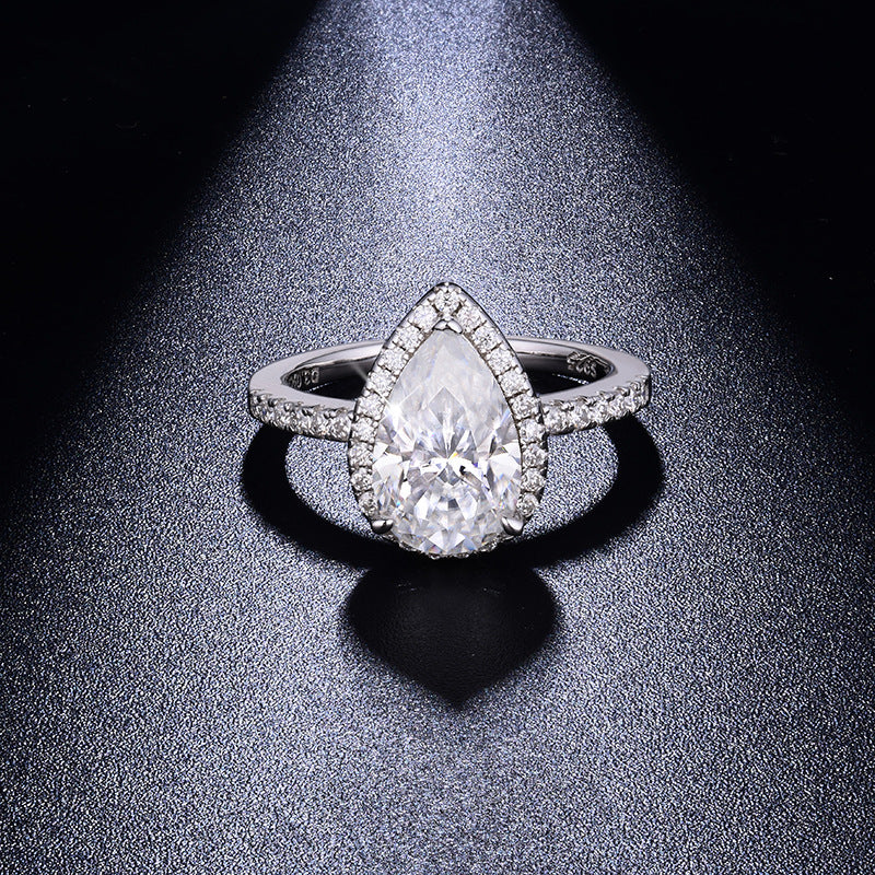 Felistly Jewelry: 3ct Pear Moissanite Solitaire Ring | 18K Gold Plated Sterling Silver | Diamond-like Jewelry