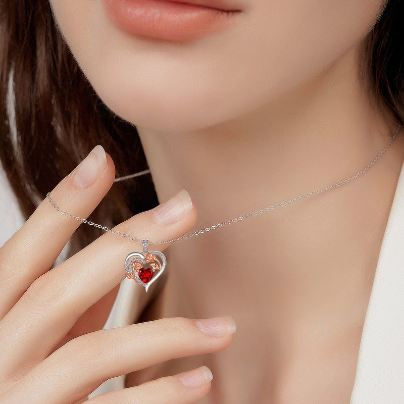 Personalized Birthstone Heart Pendant – Rose-Cut Lab-Grown Gem in 925 Silver, Ideal Gift for Her