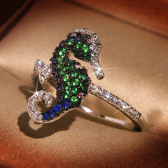 Felistly Jewelry: Bestseller Seahorse-Inspired Topaz & Colored Zircon Ring for Women, Creative Ocean-Themed Statement Ring