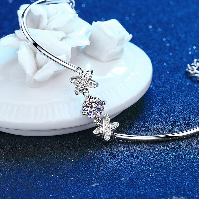 Felistly Jewelry: 1CT Moissanite Bow Bracelet - 925 Silver Platinum Plated Korean Fashion Jewelry