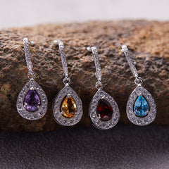 Handcrafted Natural Gemstone Earrings - Platinum Plated 925 Silver Hypoallergenic Studs