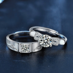 His & Hers Moissanite Promise Rings – Platinum-Plated 925 Silver ‘Deer to Love’ Collection