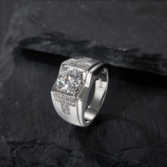 Felistly Jewelry men gents ring S925 Sterling Silver Moissanite Men's Ring 2CT Light Luxury Design Fashion Elegant High-end Wedding Band