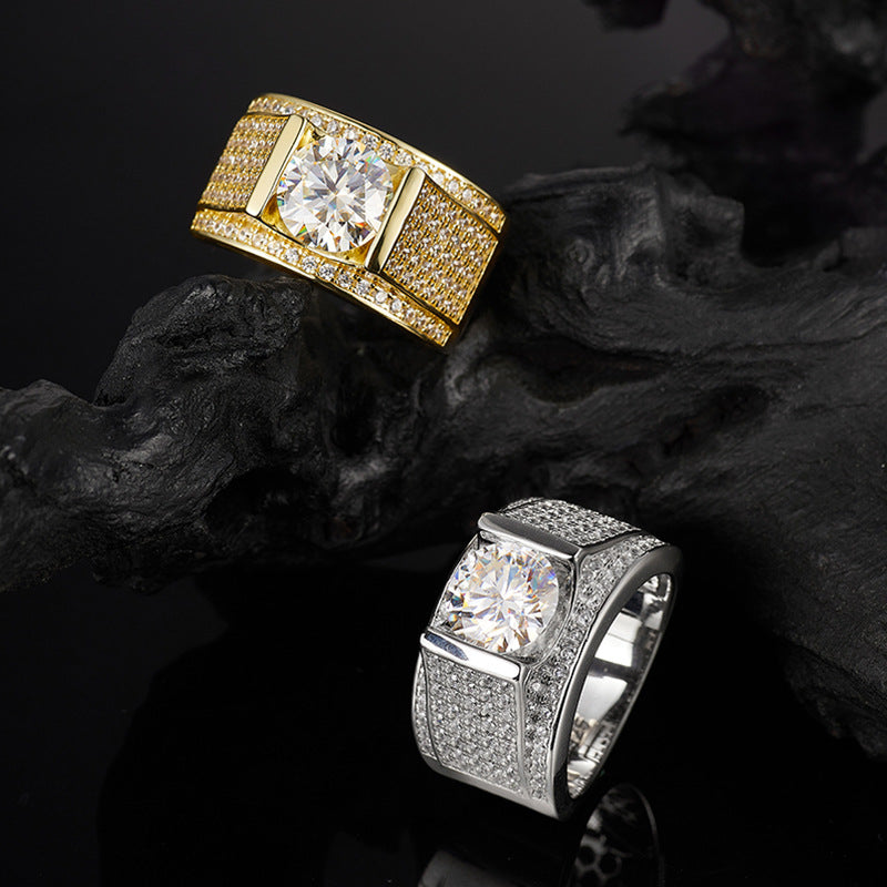 Felistly Jewelry 3ct Moissanite Luxury Business Men's Ring - Wide Band Full Pavé Design, Sparkling High-End Wedding Ring/Gift | men gents ring