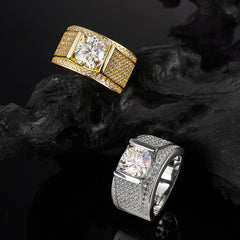 Felistly Jewelry 3ct Moissanite Luxury Business Men's Ring - Wide Band Full Pavé Design, Sparkling High-End Wedding Ring/Gift | men gents ring