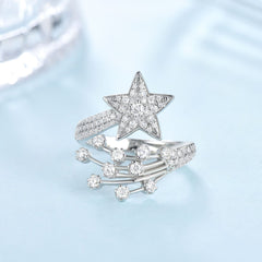 engagement rings for women | Celestial Comet Ring - 925 Silver with Platinum Plating & Pavé Moissanites