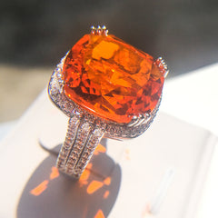 Felistly Jewelry: Luxury Exaggerated Orange Stone Statement Ring for Women, Party Jewelry, Solitaire Prong Setting
