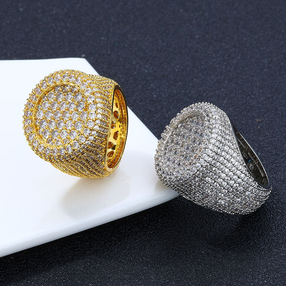 Men's Premium Hip-Hop Style Full Pavé Zircon Dome Ring – Luxury Streetwear Accessory