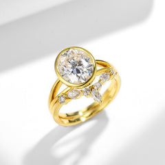 Felistly Jewelry: elongated cushion cut with wedding band | Designer 8x10mm Oval Moissanite Stackable Ring Set | 18K Yellow Gold Plated Sterling Silver | Instagram-Worthy Bridal Jewelry