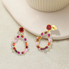 Trendy Colored Gemstone Earrings – 925 Silver Zircon Hoops & Dangles for Women