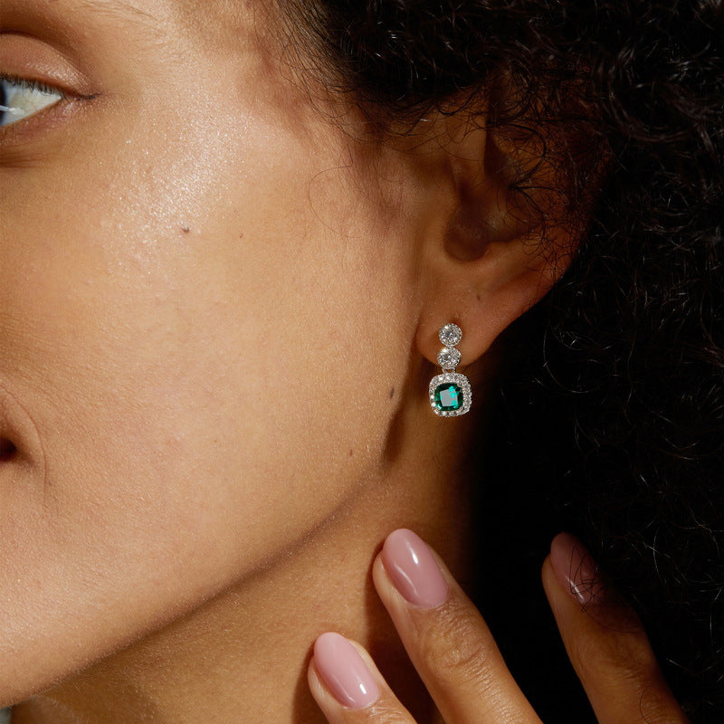 Vintage Lab-Created Emerald Drop Earrings – 925 Silver Heirloom Jewelry