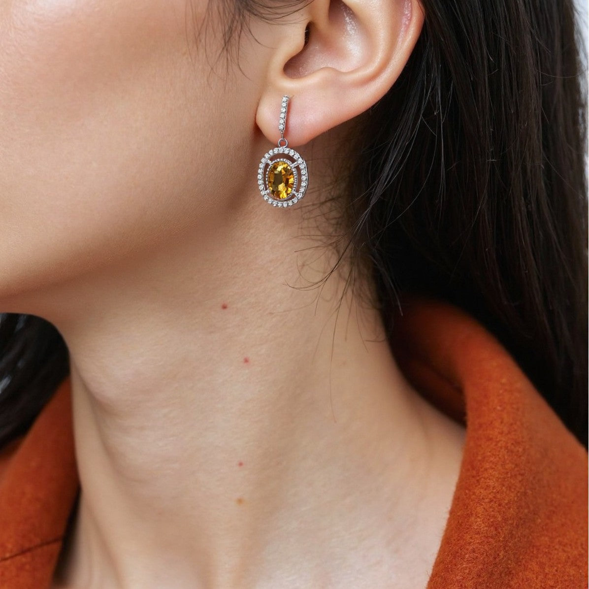 Natural Amethyst Citrine Earrings - 18K Gold Plated 925 Silver Studs (Chakra Healing Gemstones)