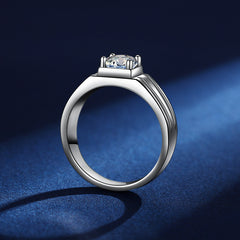 Felistly Jewelry: Men gents ring Men's S925 Sterling Silver Moissanite Ring – 1 Carat 8 Hearts & Arrows, Passes Diamond Tester, Brushed Finish, Minimalist Business Style
