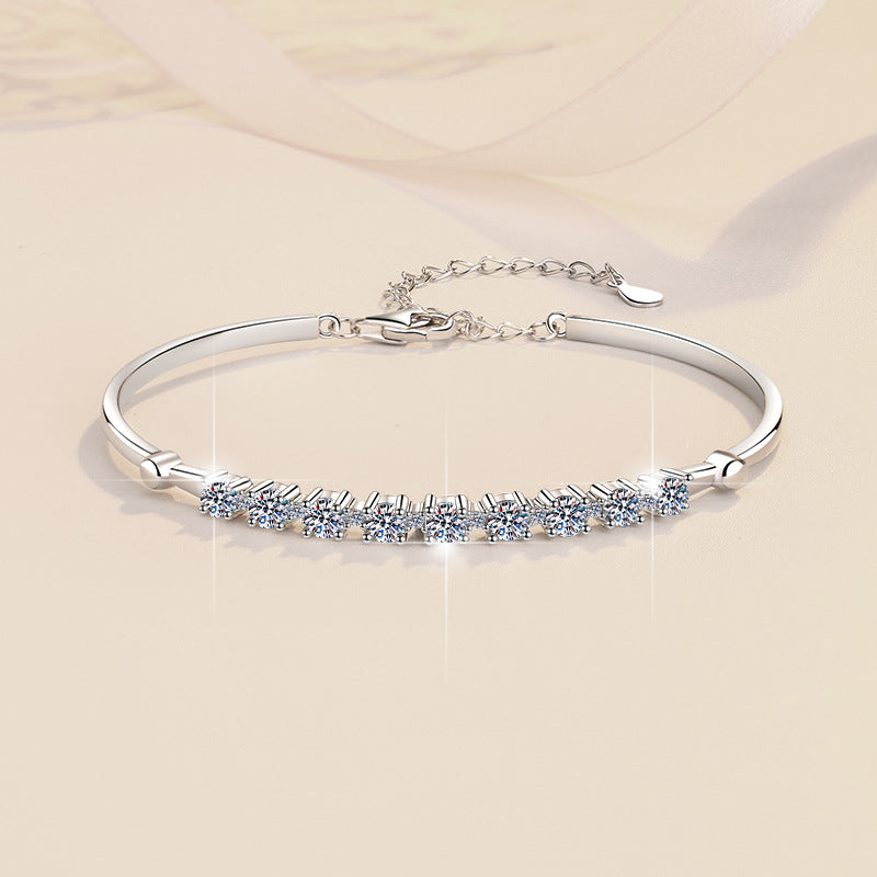 Felistly Jewelry: Adjustable Moissanite Slider Bracelet Set - 925 Silver Stackable Bangle & Chain
