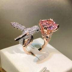 Felistly Jewelry: High-End Custom Design Gemstone Women's Ring - Sugar Cube Stone Hummingbird Ring