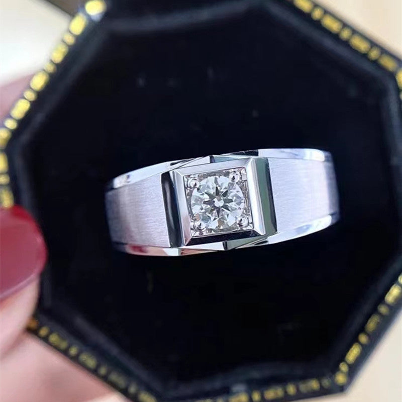 Felistly Jewelry: Men gents ring Men's S925 Sterling Silver Moissanite Ring – 1 Carat 8 Hearts & Arrows, Passes Diamond Tester, Brushed Finish, Minimalist Business Style