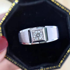 Felistly Jewelry: Men gents ring Men's S925 Sterling Silver Moissanite Ring – 1 Carat 8 Hearts & Arrows, Passes Diamond Tester, Brushed Finish, Minimalist Business Style