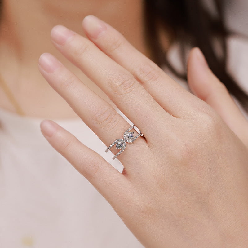 wedding bands for women moissanite Designer U-Shaped Moissanite Ring - Platinum Plated 925 Silver
