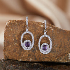 Natural Amethyst Citrine Earrings - 18K Gold Plated 925 Silver Studs (Chakra Healing Gemstones)