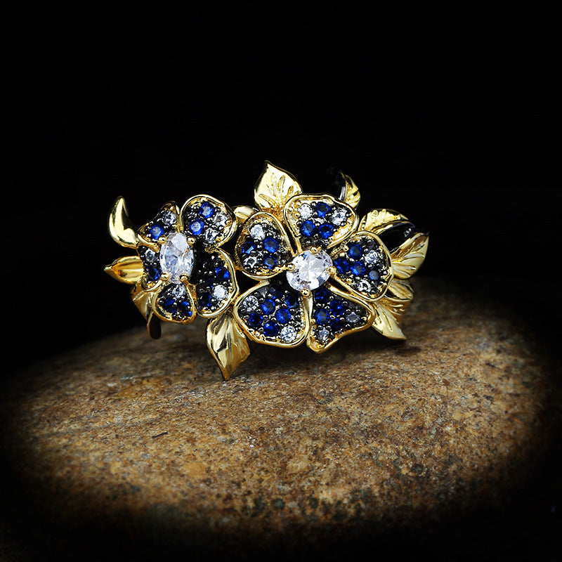 Felistly Jewelry: Luxury Elegant Women's Floral Colorful Zircon Statement Ring for Party Jewelry Accessories