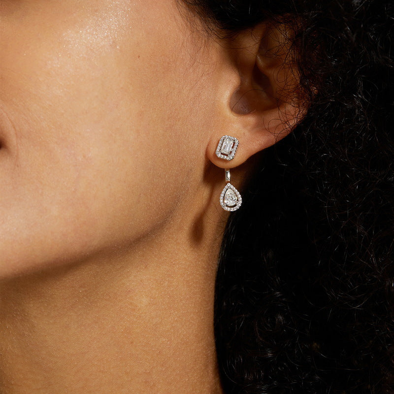 2-Way Pear Moissanite Earrings - 925 Silver Convertible Stud/Dangle Earrings