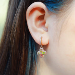 Four-Leaf Clover Tourmaline Drop Earrings - 18K Gold Plated 925 Silver Lightweight Jewelry