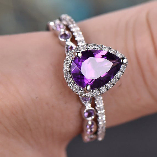 Felistly Jewelry: Bestselling New Couple's Purple Diamond Ring for Women |Full Diamond Engagement Ring Set
