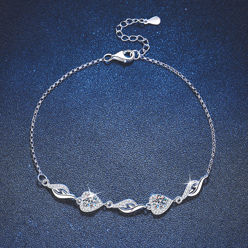 Felistly Jewelry: 1CT Heart Butterfly Bracelet - 925 Silver Korean Style Moissanite Jewelry for Her