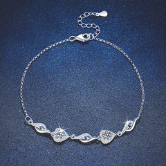 Felistly Jewelry: 1CT Heart Butterfly Bracelet - 925 Silver Korean Style Moissanite Jewelry for Her