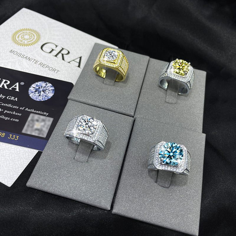 men gents ring Statement 5ct Moissanite Gold-Plated Ring - Premium 925 Silver Men's Jewelry