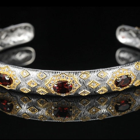 Felistly Jewelry: Royal Vintage Garnet Bracelet - 925 Silver Antique Inspired Jewelry for Women