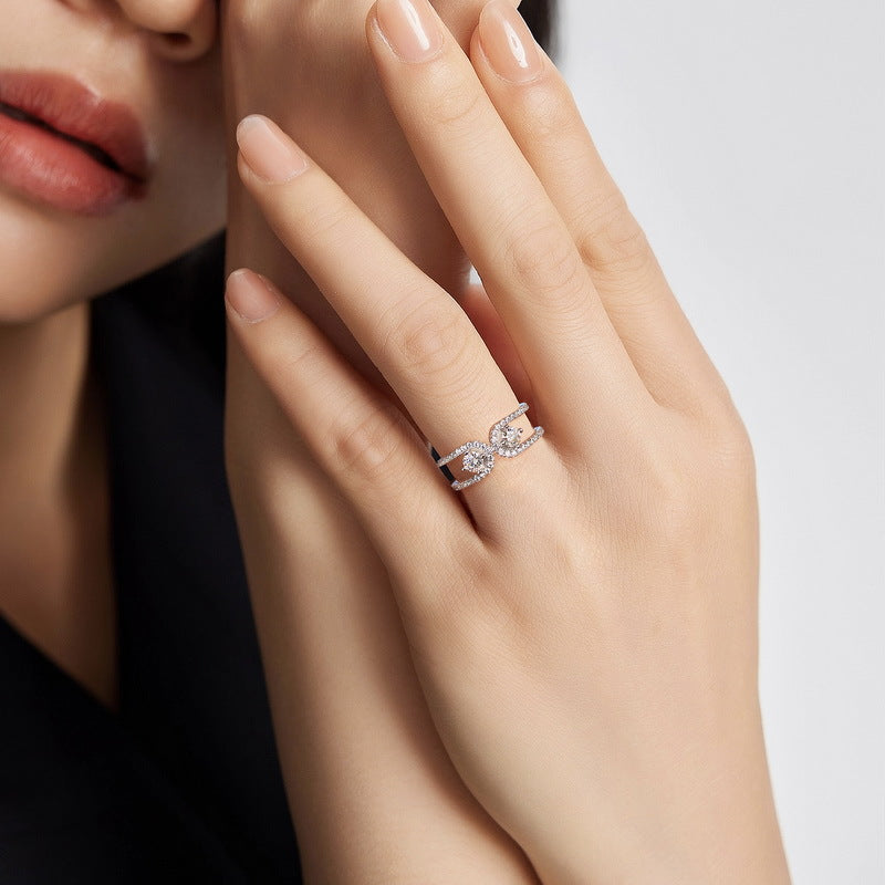 wedding bands for women moissanite Designer U-Shaped Moissanite Ring - Platinum Plated 925 Silver