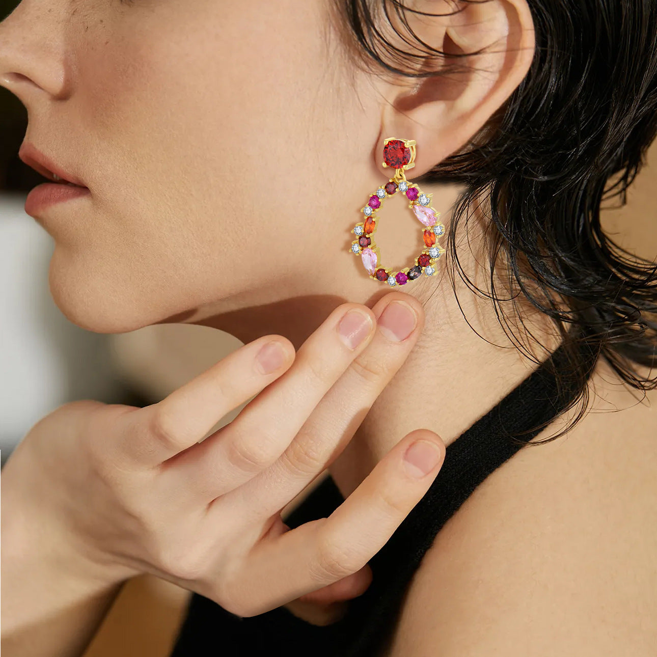 Trendy Colored Gemstone Earrings – 925 Silver Zircon Hoops & Dangles for Women
