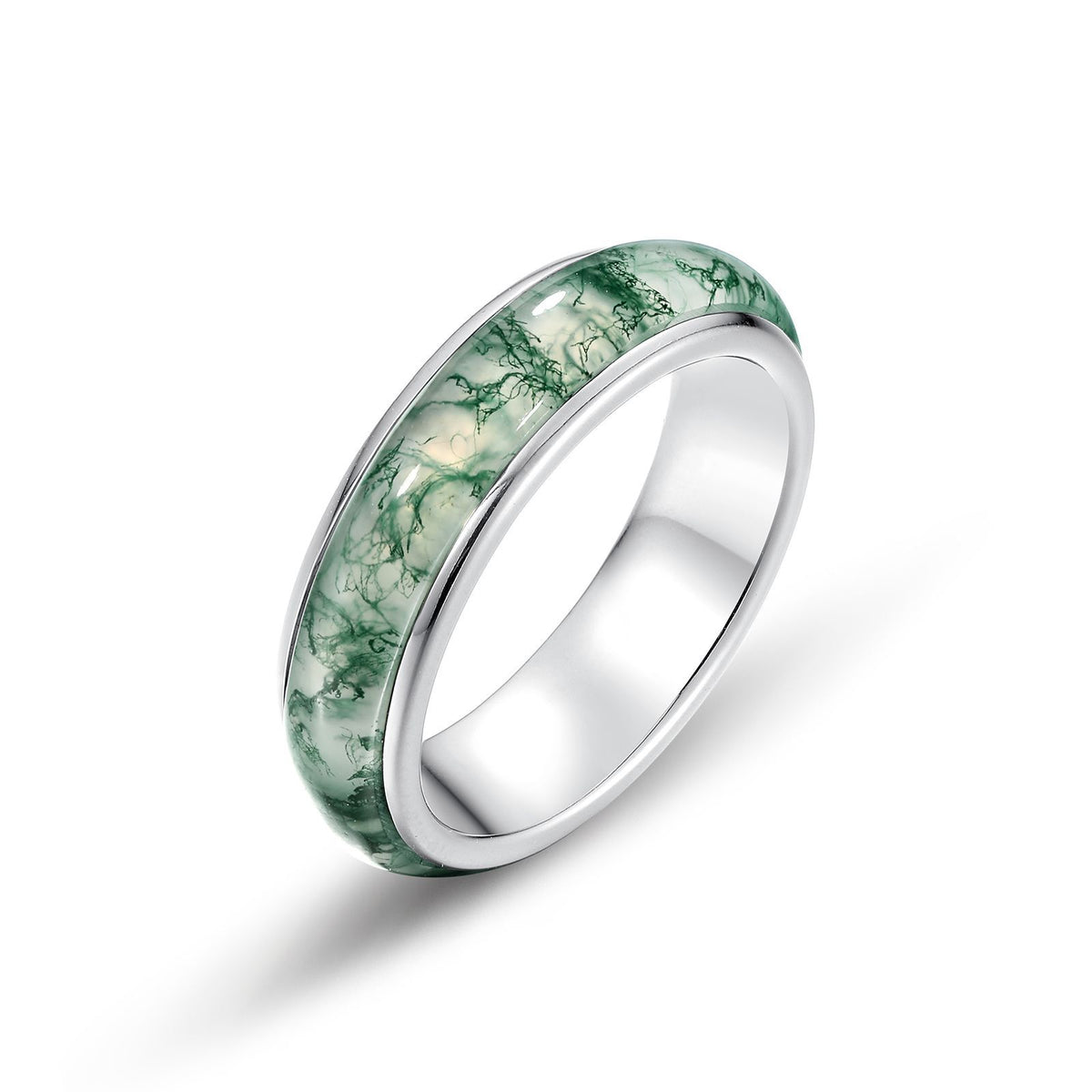 wedding bands for women | Trendy Minimalist Natural Moss Agate Ring – S925 Sterling Silver Green Dendritic Stone Cocktail Ring, Western Fashion