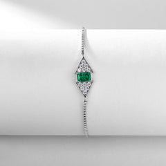 Modern Geometric Bracelet - Lab-Created Emerald & Ruby in 925 Silver (Women's Stackable Jewelry)