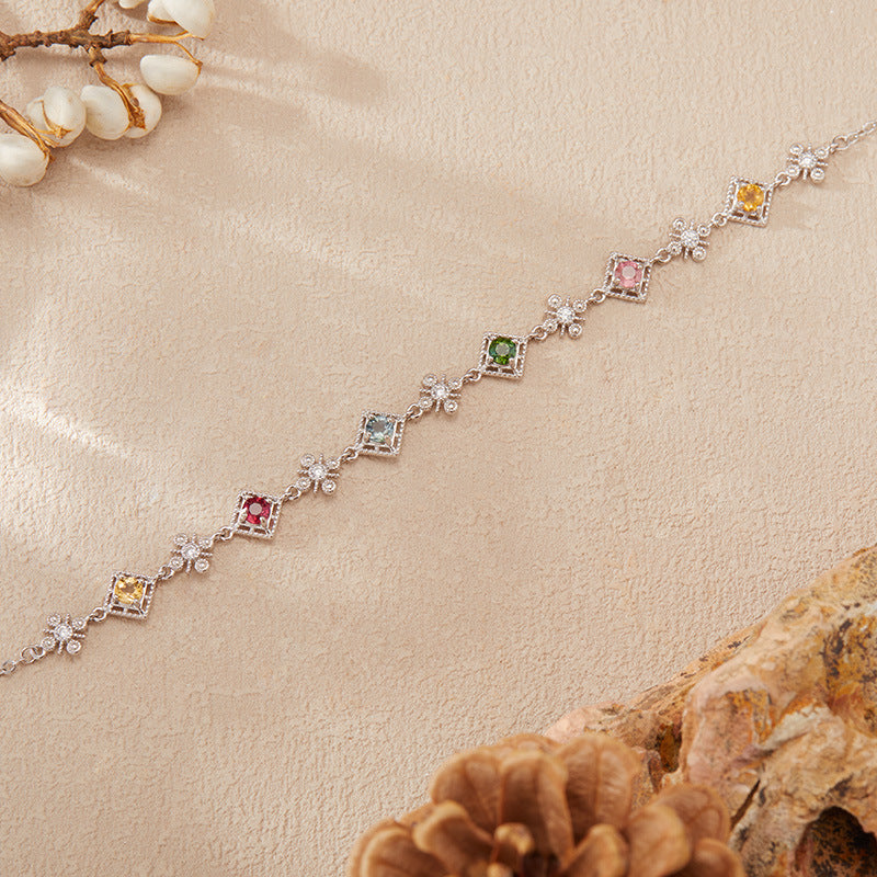 Natural Gemstone Tourmaline Bracelet for Women, S925 Sterling Silver Colorful Jewelry