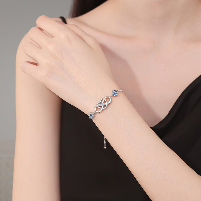 Felistly Jewelry: 2CT D Color Moissanite Bracelet - 925 Silver Adjustable Couple's Jewelry with Eternal Love Charm