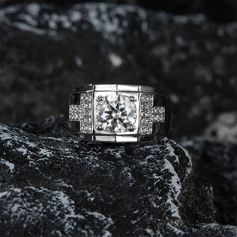 Felistly Jewelry men gents ring S925 Sterling Silver Moissanite Men's Ring 2CT Light Luxury Design Fashion Elegant High-end Wedding Band