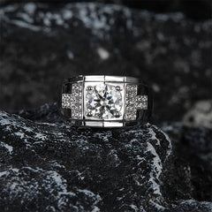 Felistly Jewelry men gents ring S925 Sterling Silver Moissanite Men's Ring 2CT Light Luxury Design Fashion Elegant High-end Wedding Band