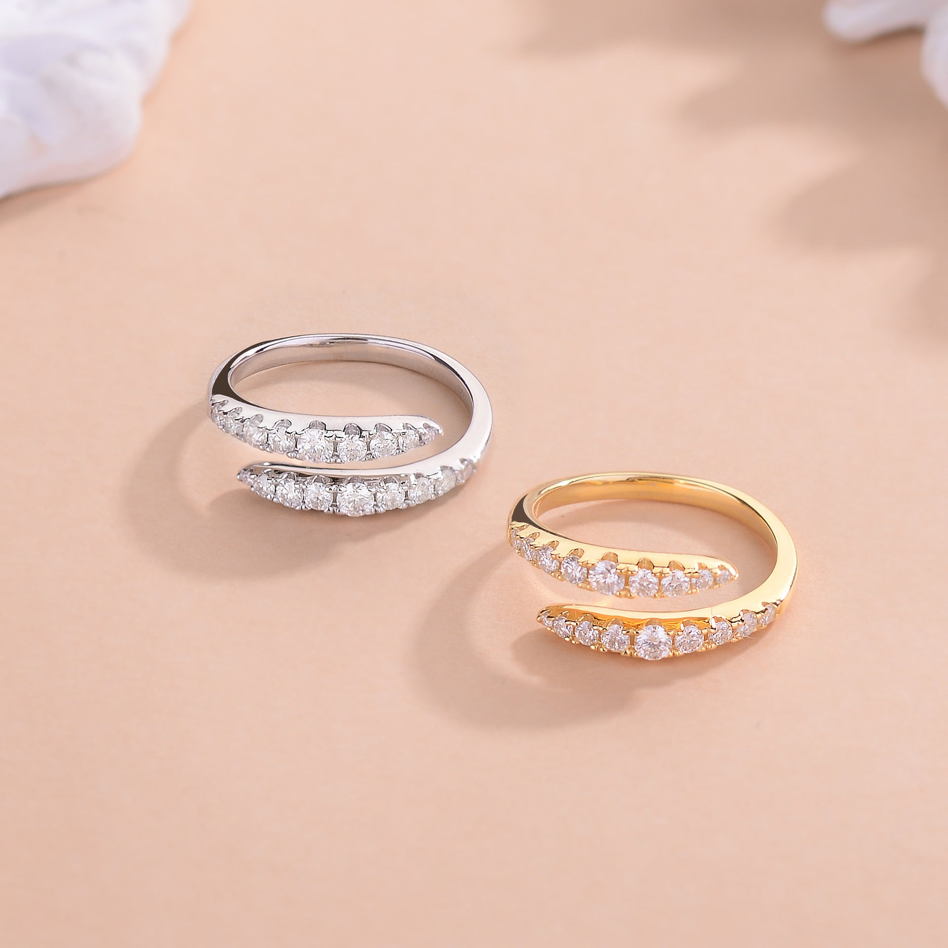 wedding bands for women moissanite| Viral 1ct D Moissanite Open Ring - Rhodium Plated 925 Silver Double Stackable Band