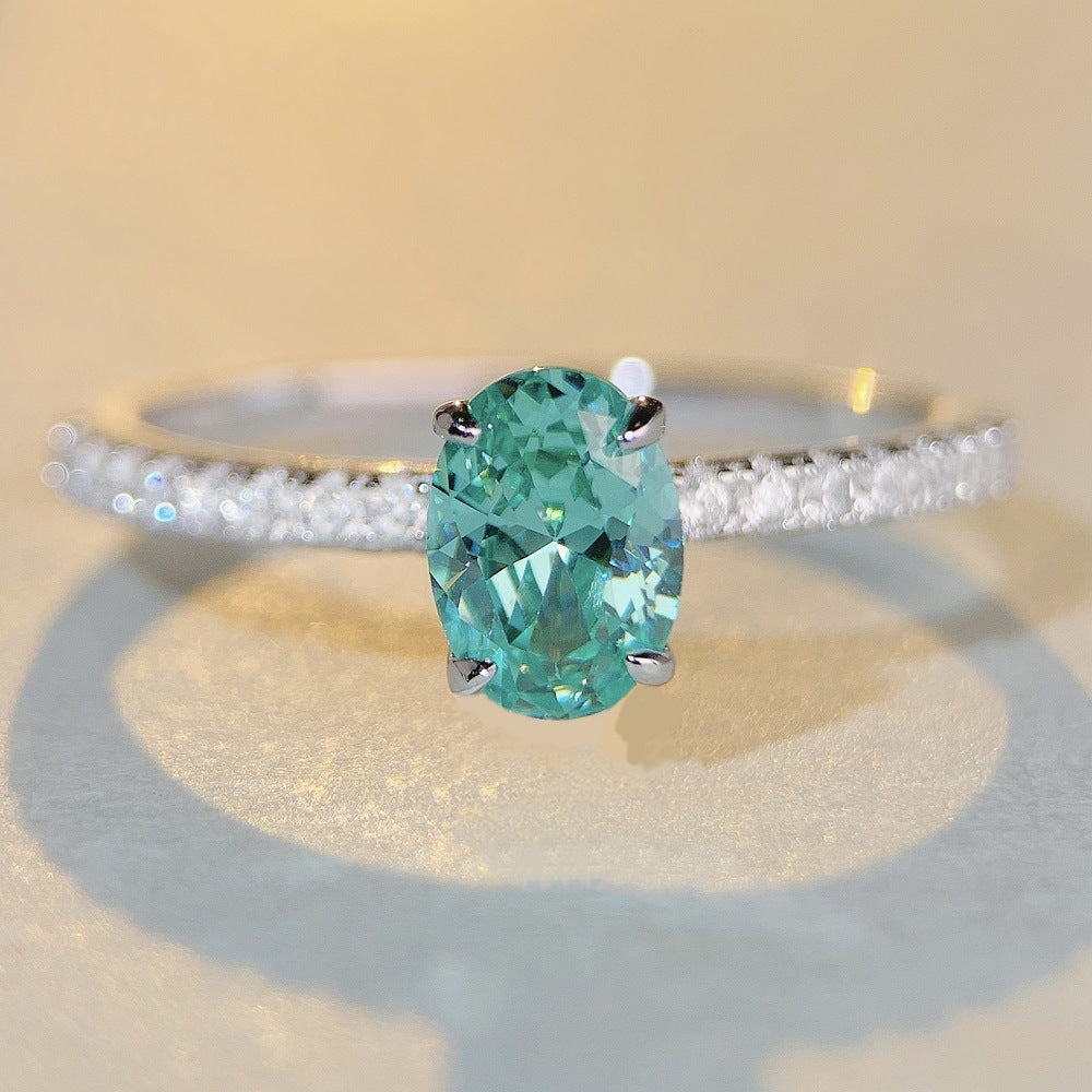 Felistly Jewelry: wedding bands for women moissanite S925 Sterling Silver Paraiba Ring for Women with High Carbon Diamond Ice-Cut Band & Small Green Diamond