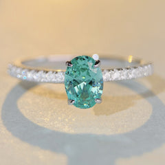 Felistly Jewelry: wedding bands for women moissanite S925 Sterling Silver Paraiba Ring for Women with High Carbon Diamond Ice-Cut Band & Small Green Diamond