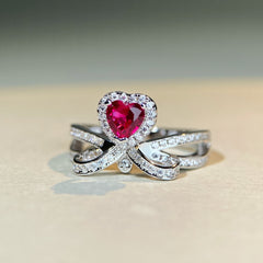 Felistly Jewelry: 925 Sterling Silver Heart Ring with Ruby & D Color Moissanite – Classic Red Gemstone Diamond Ring