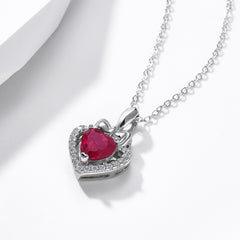 Delicate Love Heart Lab Ruby Pendant – 925 Silver Dainty Collarbone Chain for Women