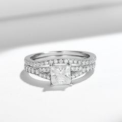Princess Cut 1ct Moissanite Ring - 925 Silver with Platinum Plating