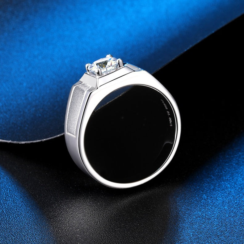 Felistly Jewelry: men gents ring S925 Sterling Silver Moissanite Men's Ring 1ct D Color Closed Thick Plated White Gold Bold & Minimalist Style