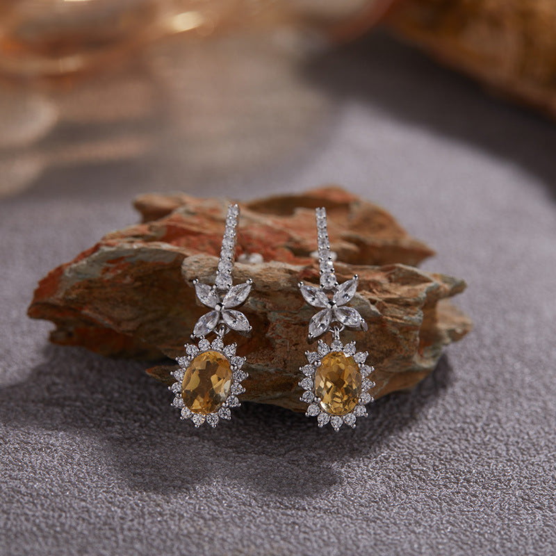 Nature-Inspired Floral Butterfly Earrings - 925 Silver & 18K Gold Long Drop Earrings with Natural Gemstones